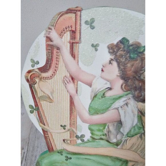 Ohio St Patrick's Day harp angel cherub sign decor glitter green spring home dec - Picture 2 of 9
